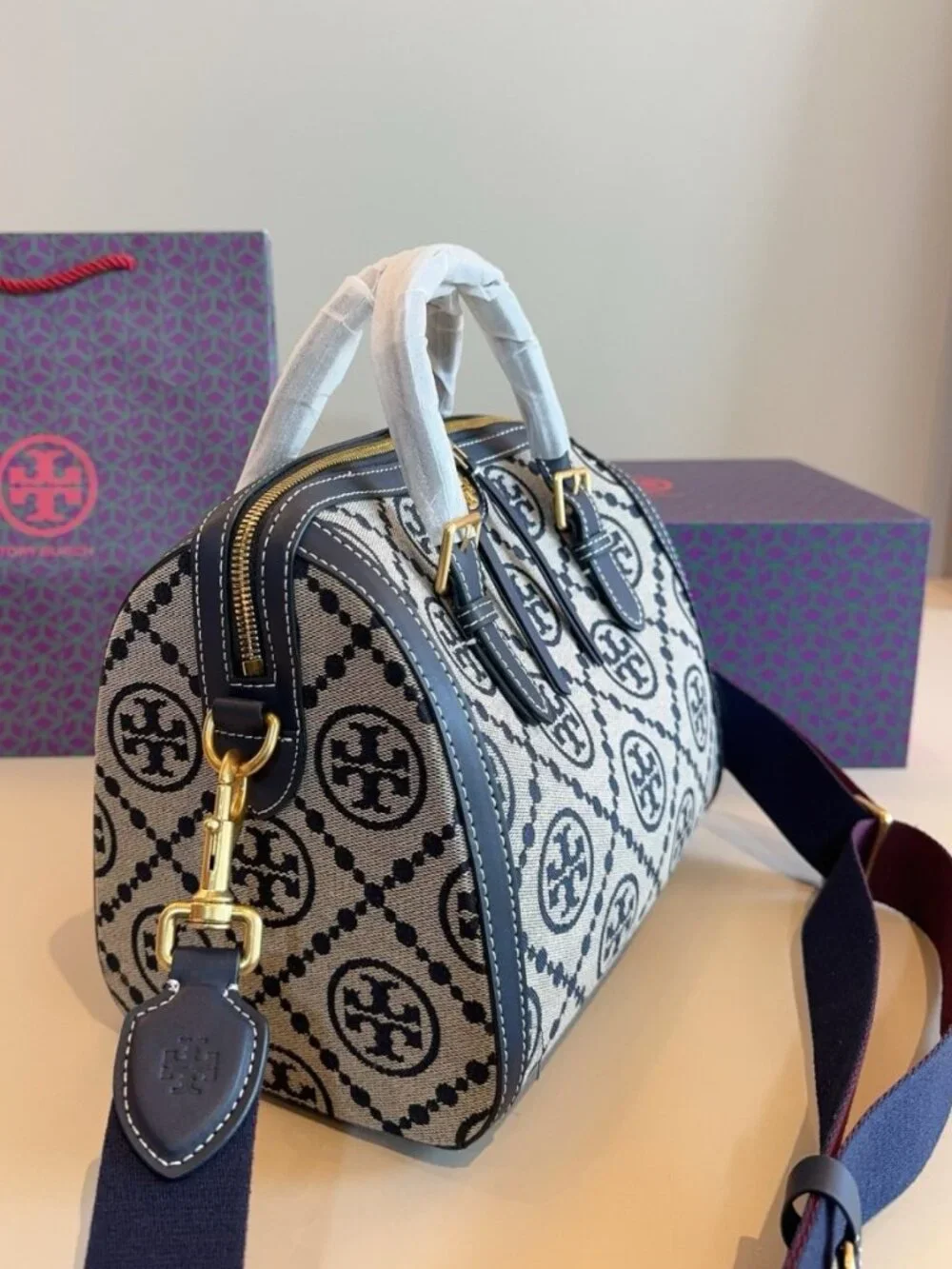 Tory Burch Monogram Jacquard Boston Satchel Bag